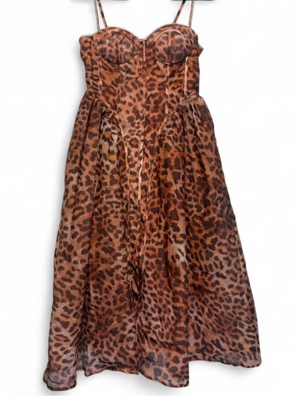 NWT Sierra Darien Rust Leopard Print Slip Dress with Crystal Straps